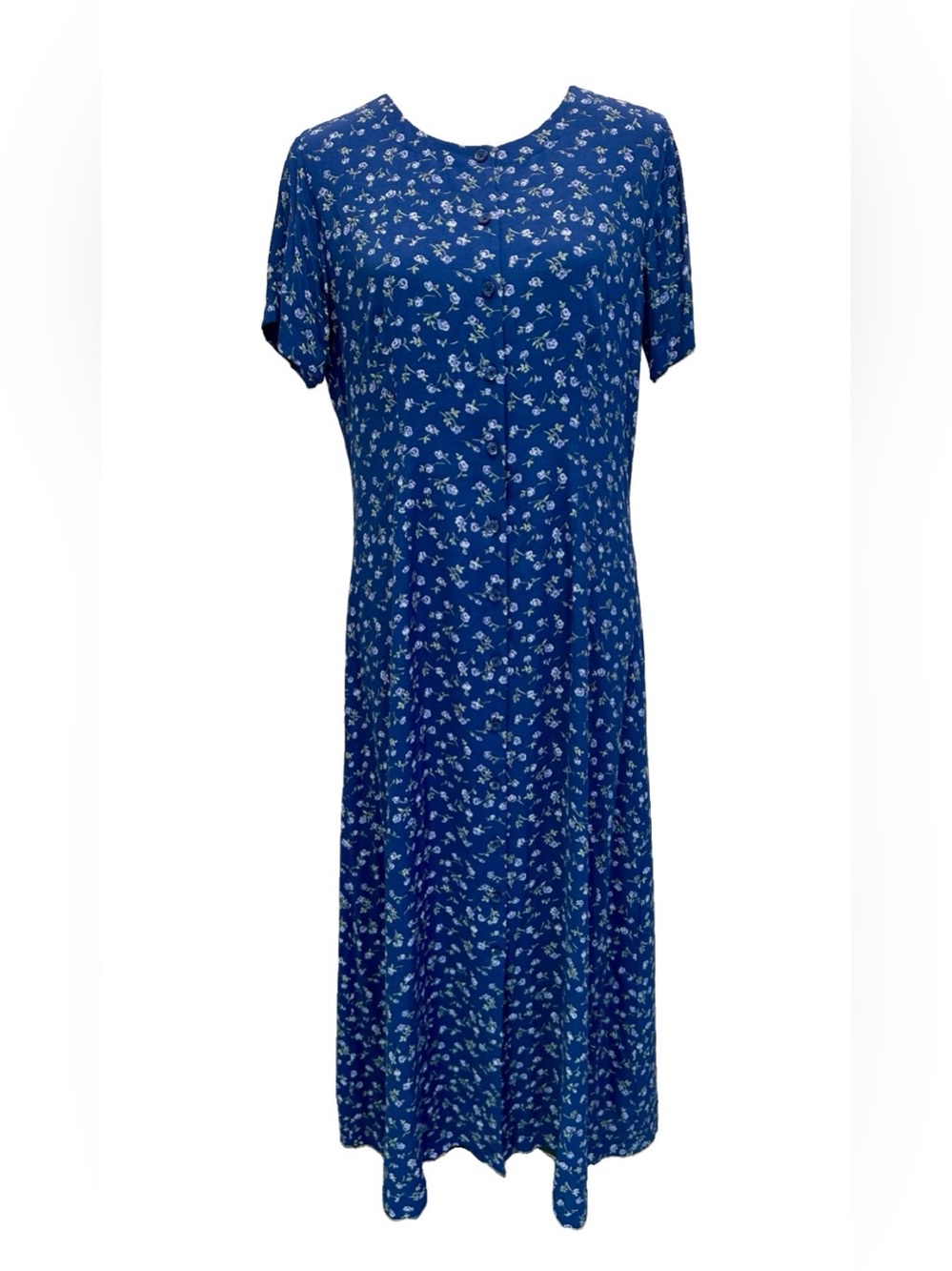 LLBean VTG 90s Prarie Maxi Dress Blue Floral 10 Cottagecore Comfy Short Sleeve